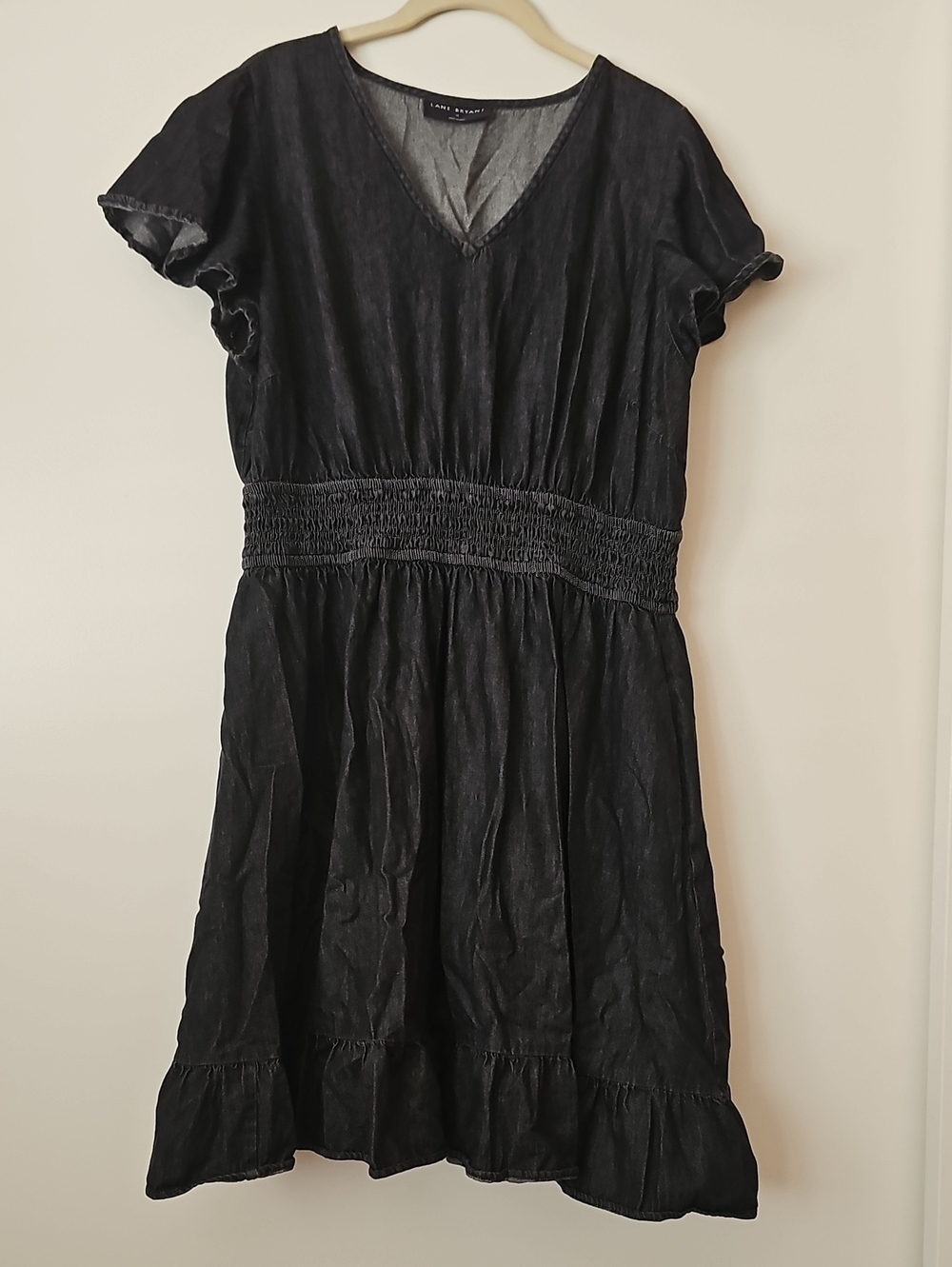 Lane Bryant Black V-Neck Smocked Waist Mini Dress